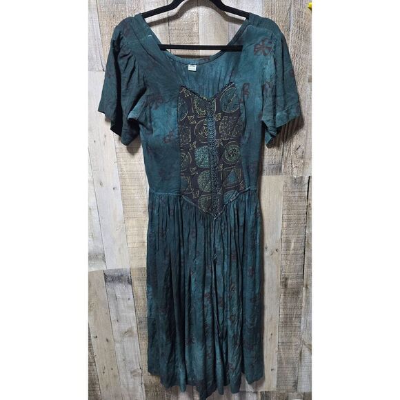 Lamata Vintage 90s Green Empire Waist Regency Midi Dress - Picture 1 of 7